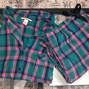Victoria's Secret Teal and Pink Plaid Pajama Set